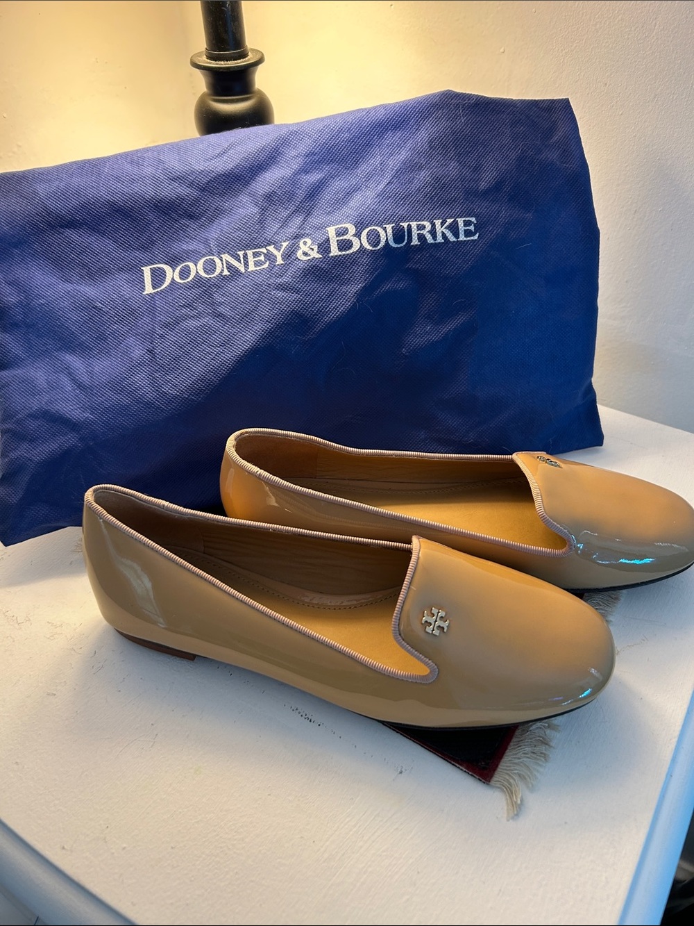 Dooney & Bourke Beige Patent Leather Slip-On Loafers